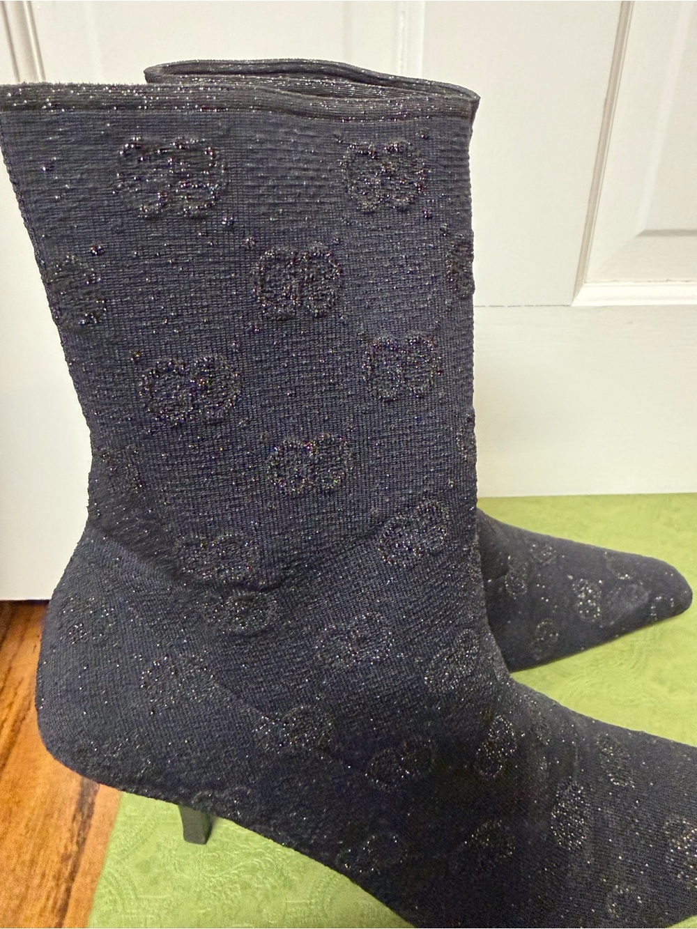 Gucci Black Embossed Knit Heeled Sock Boots - Picture 5 of 10